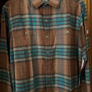 Kuhl Men's Teal and Brown Plaid Shirt fugitive medium.
